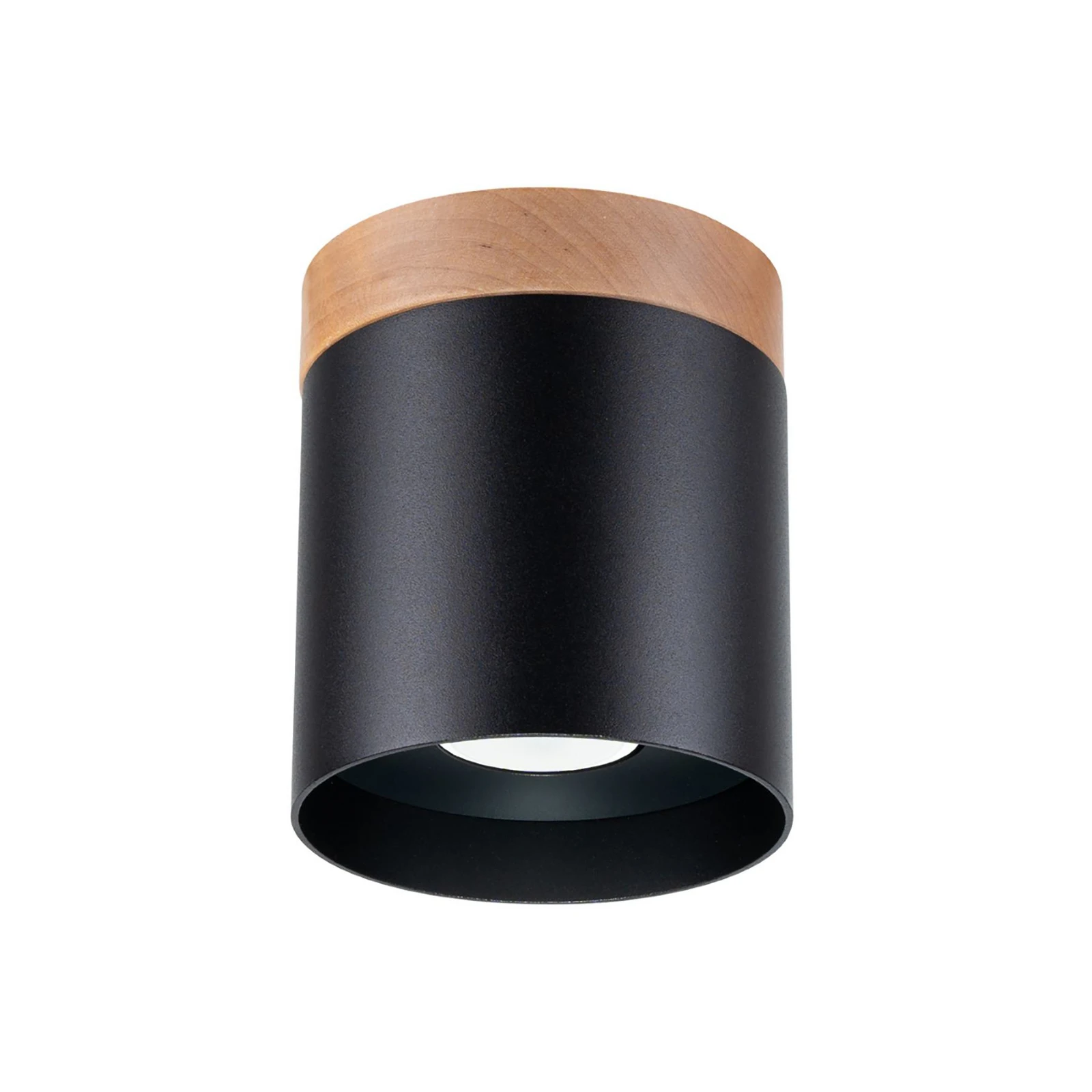 Spot pour plafond Rif, noir, Ø 12 cm, bois, aluminium