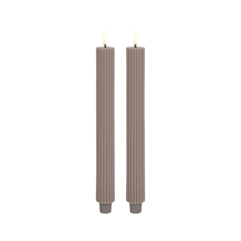 Uyuni Lighting - Kronelys LED Grooved 2-pack 3,2x25,5 cm Sandstone/Smooth