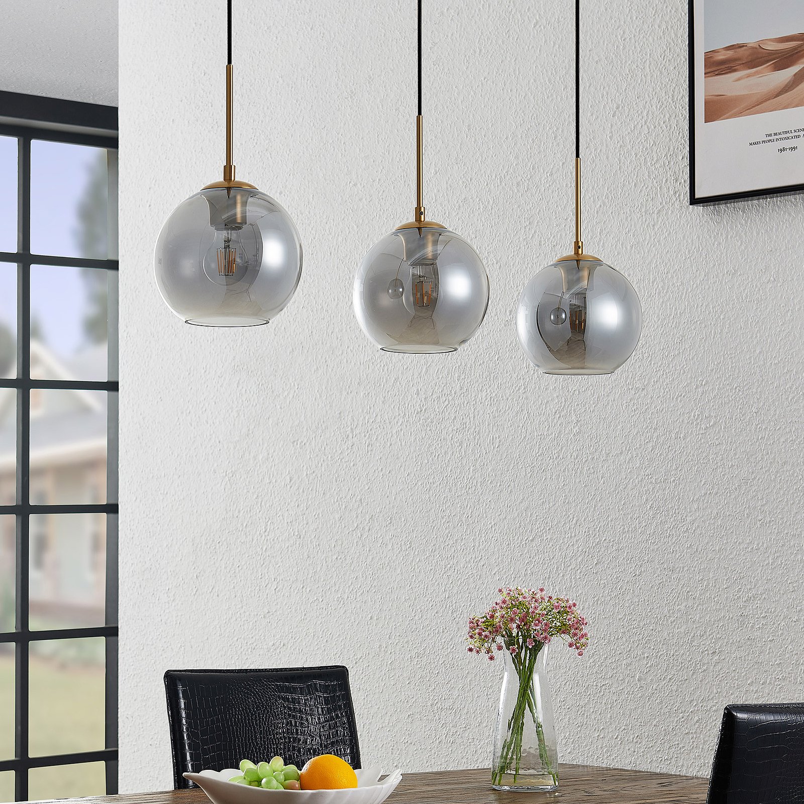 Hiwana 3 Suspension Smoke/Brass - Lindby