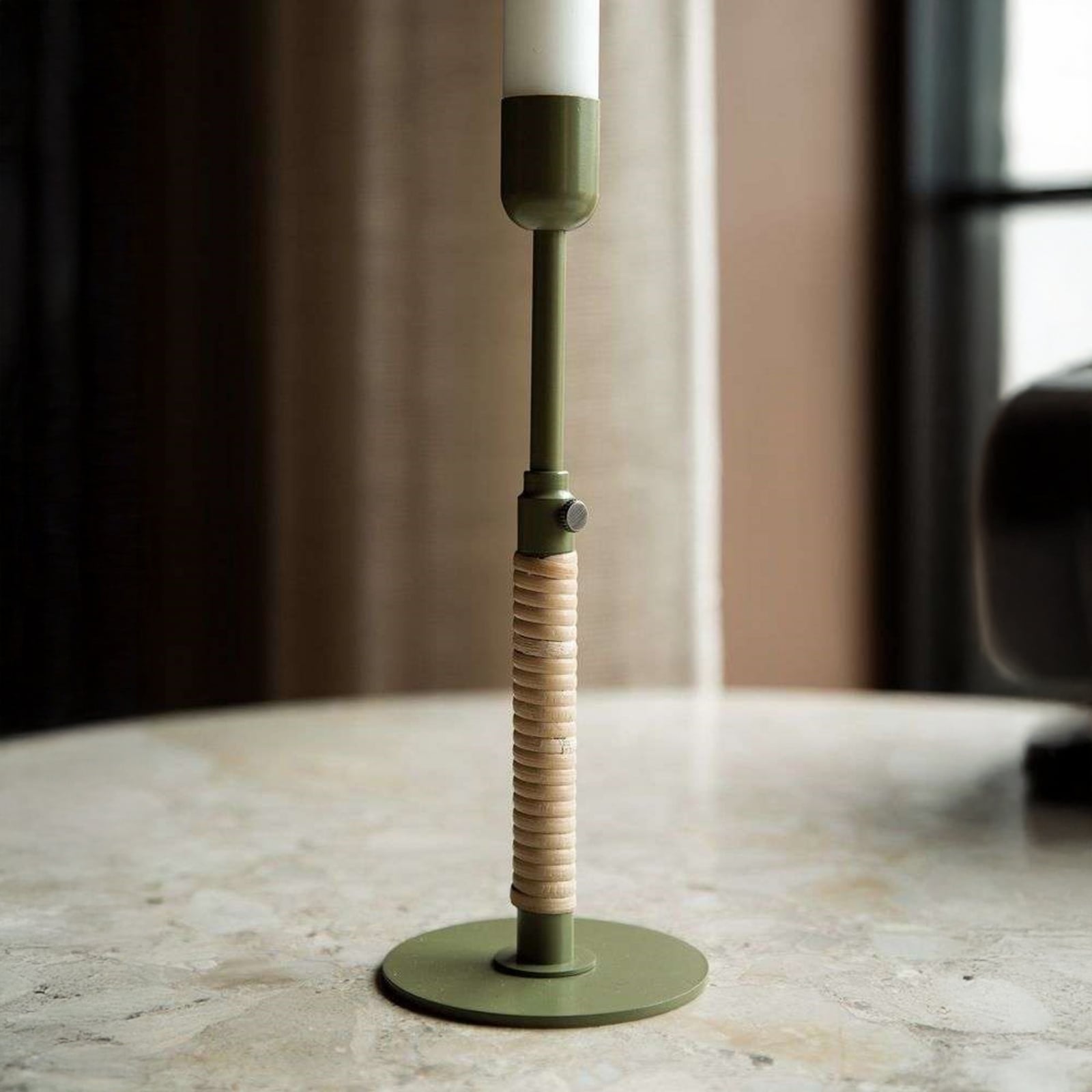 Duca candle holder, olive green, height 24 cm, rattan - Audo