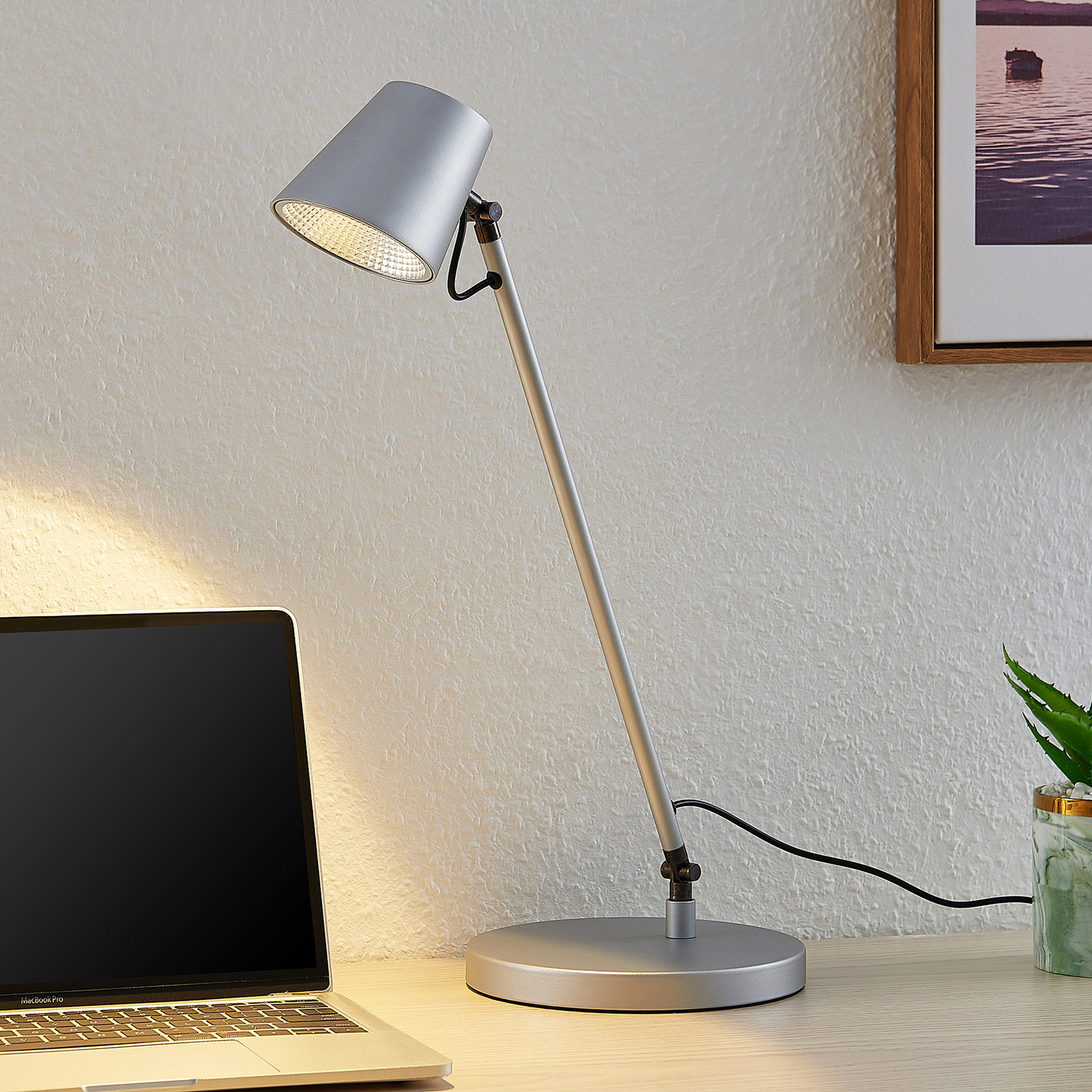 Lucande Kenala LED íróasztal lámpa, ezüst