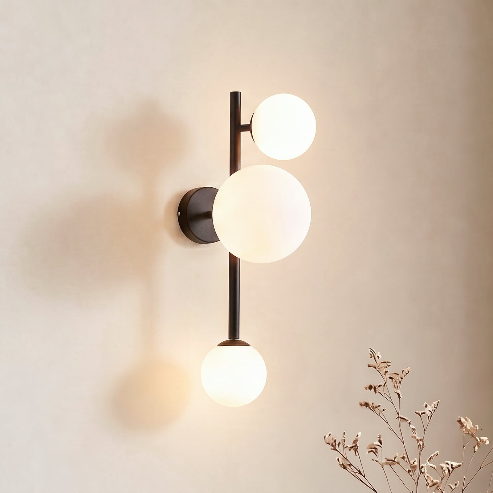Applique Dione, 3 luci, nera