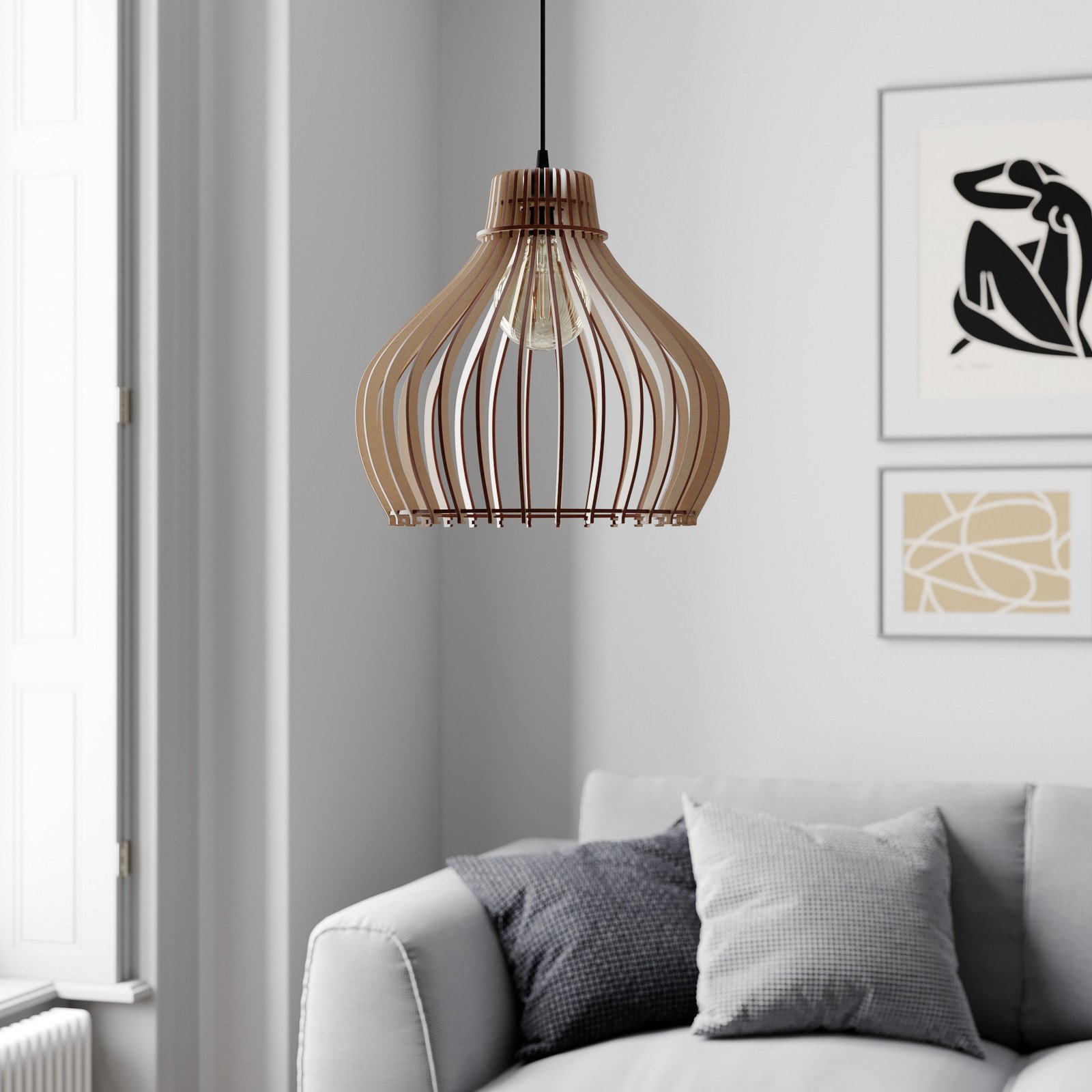 TEMAR LIGHTING Lampă suspendată Barrel 1 bec Ø 38 cm - Camera de zi / sufragerie - Casă de țară / Rustic - lemn deschis la culoare negru