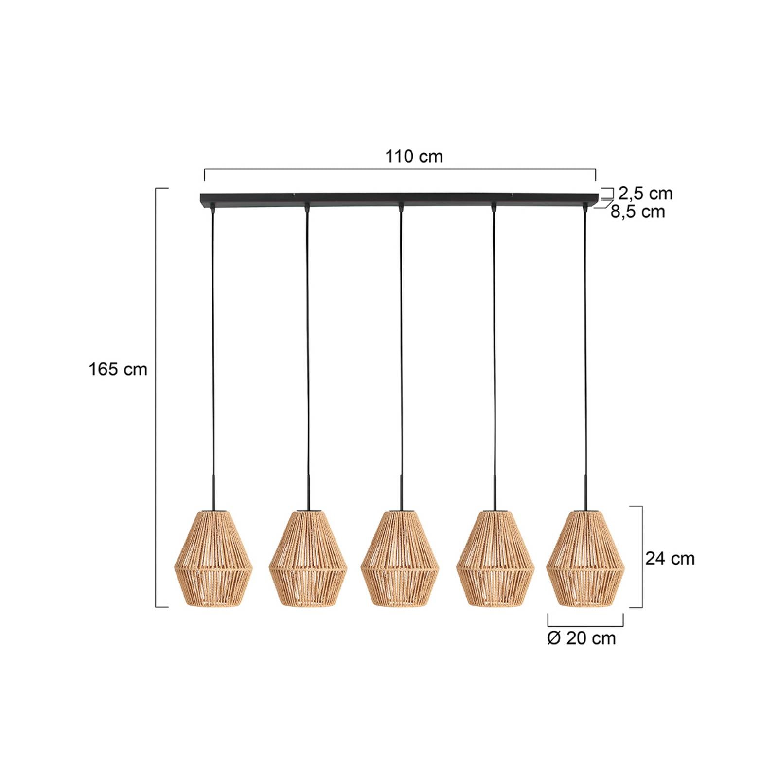 Anne Light Suspension Ropex 4531, à 5 lampes, longue, noire, câble marron