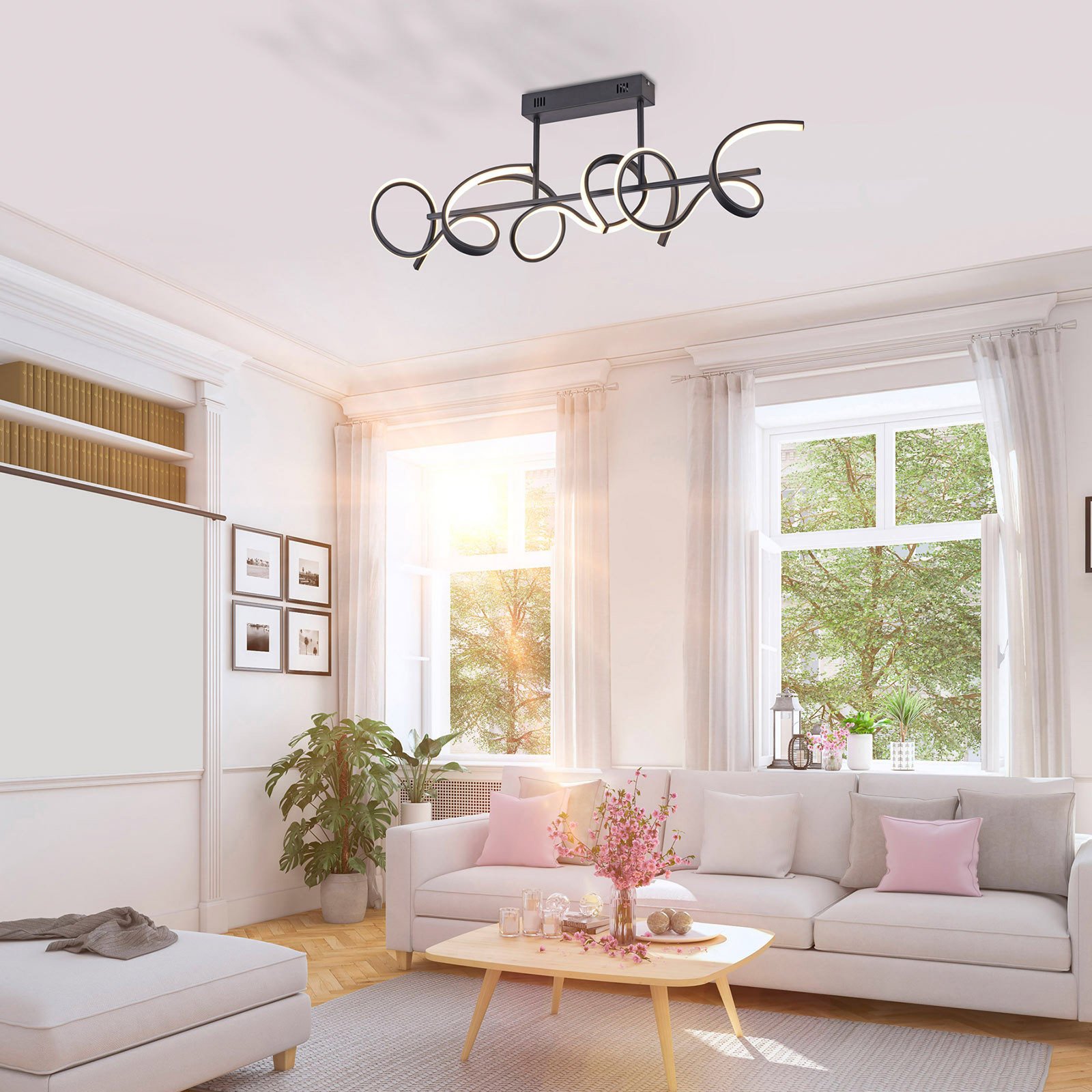 JUST LIGHT. Plafonieră LED Curls negru metal 82 cm lungime dimabil - dormitor - modern