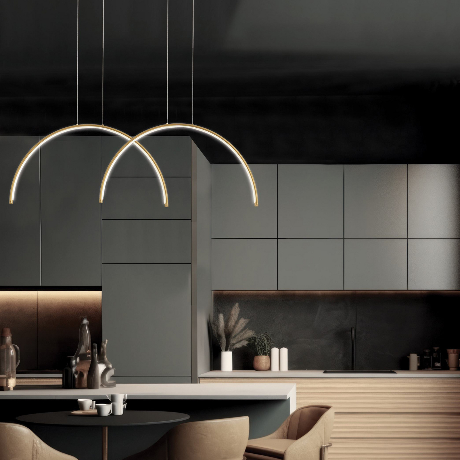 LED-Pendellampe Megan, Länge 95 cm, goldfarben, 2-flg.