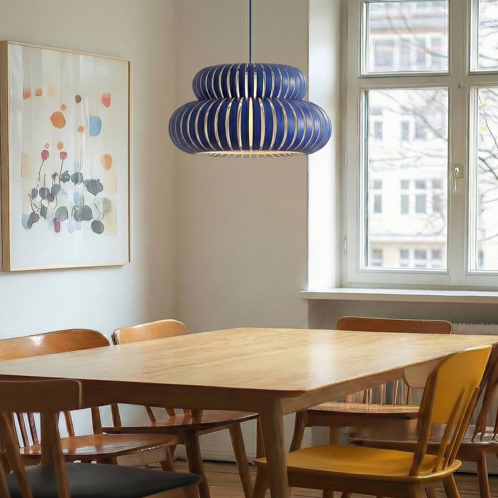 Lucande Hängeleuchte Slice, blau, Metall, Ø 48 cm günstig online kaufen