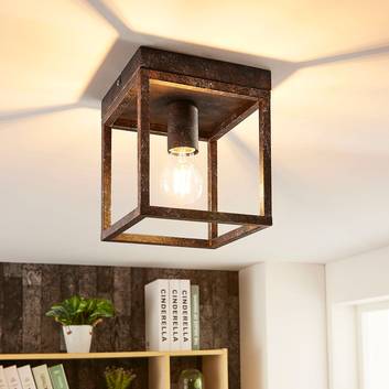 Rustic ceiling light Emin with metal frame