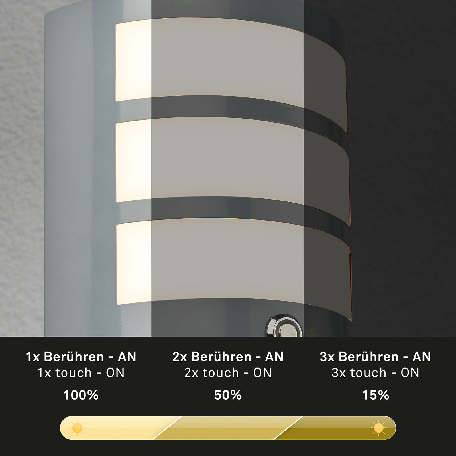 LED-Akku-Außenwandlampe 3793014 chrom Kunststoff Touchdimmer