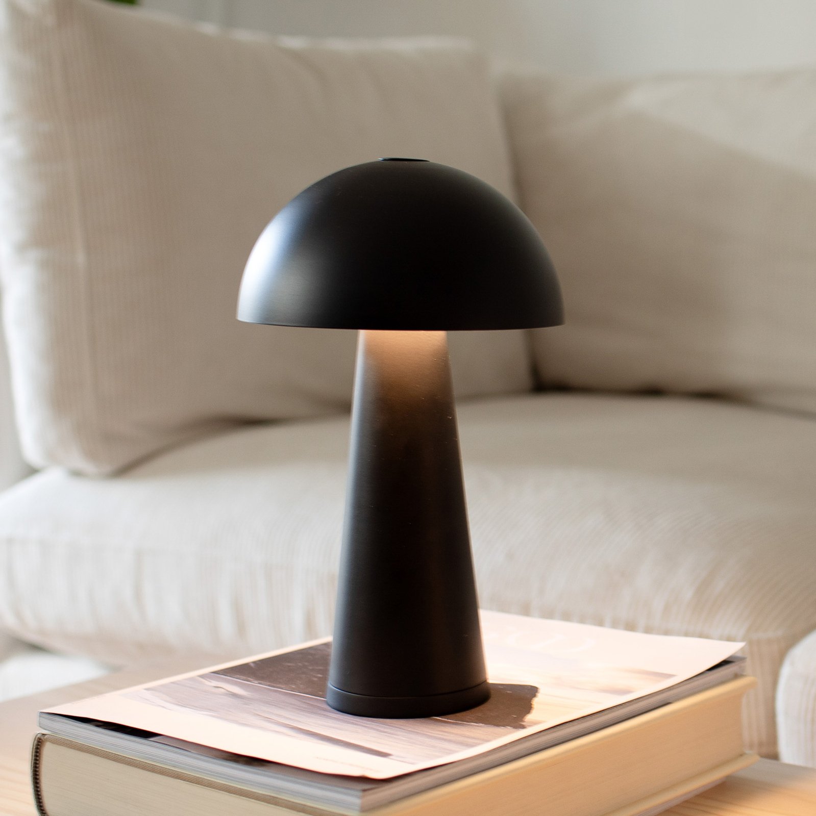 Lámpara mesa de batería Fungi para exterior, negro