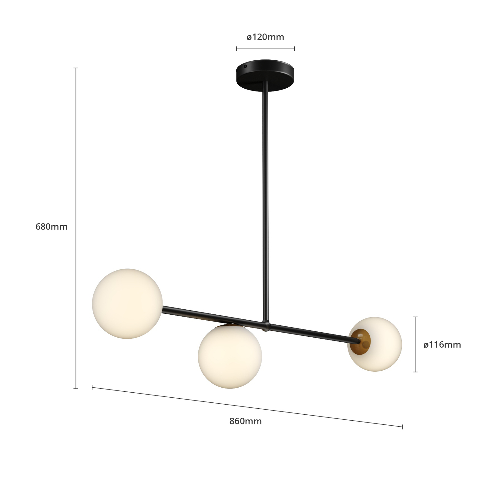 Hanglamp Gama 3, 3-lamps, zwart