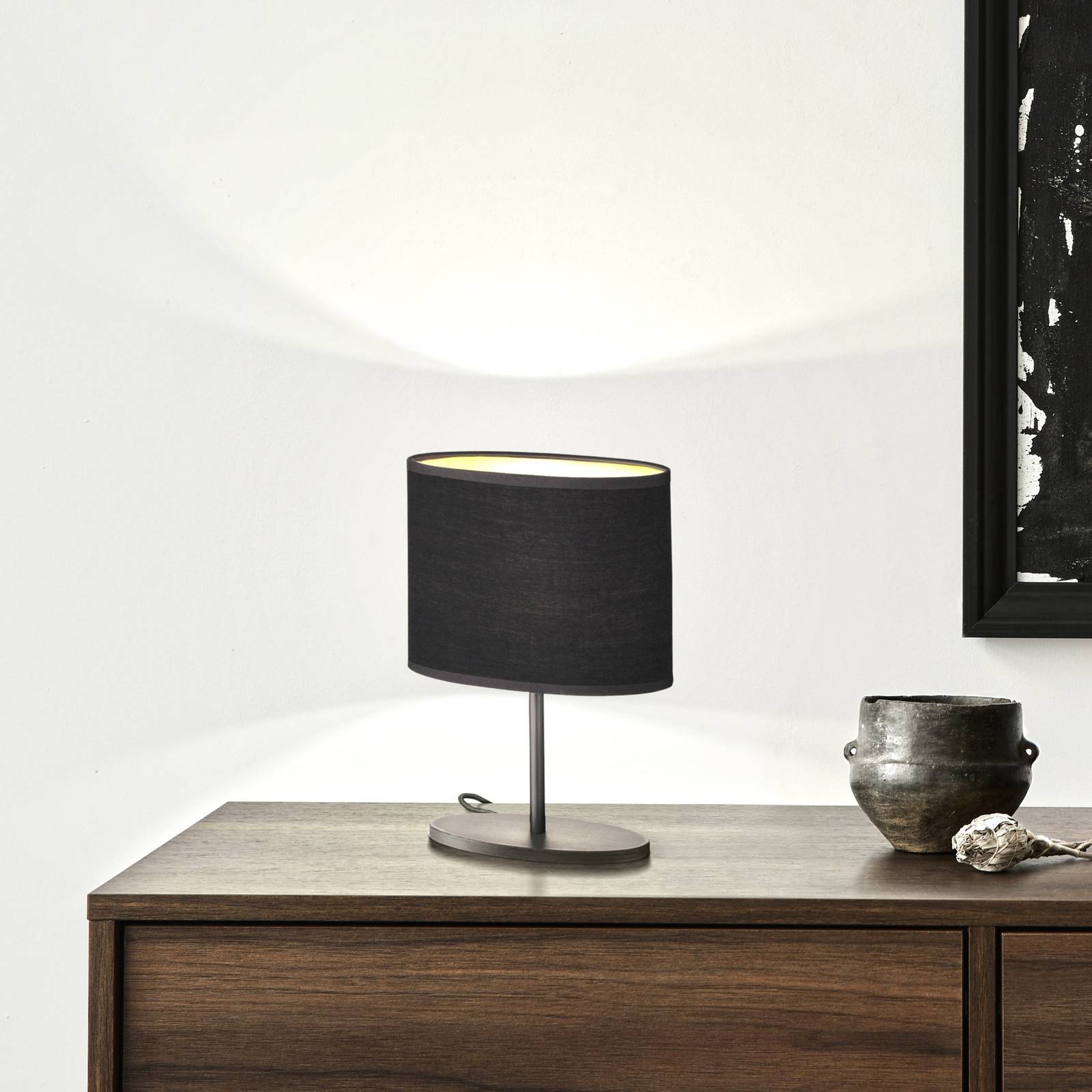 Image of FH Lighting Lampe à poser Momo avec abat-jour chintz noir/doré 4052231502279