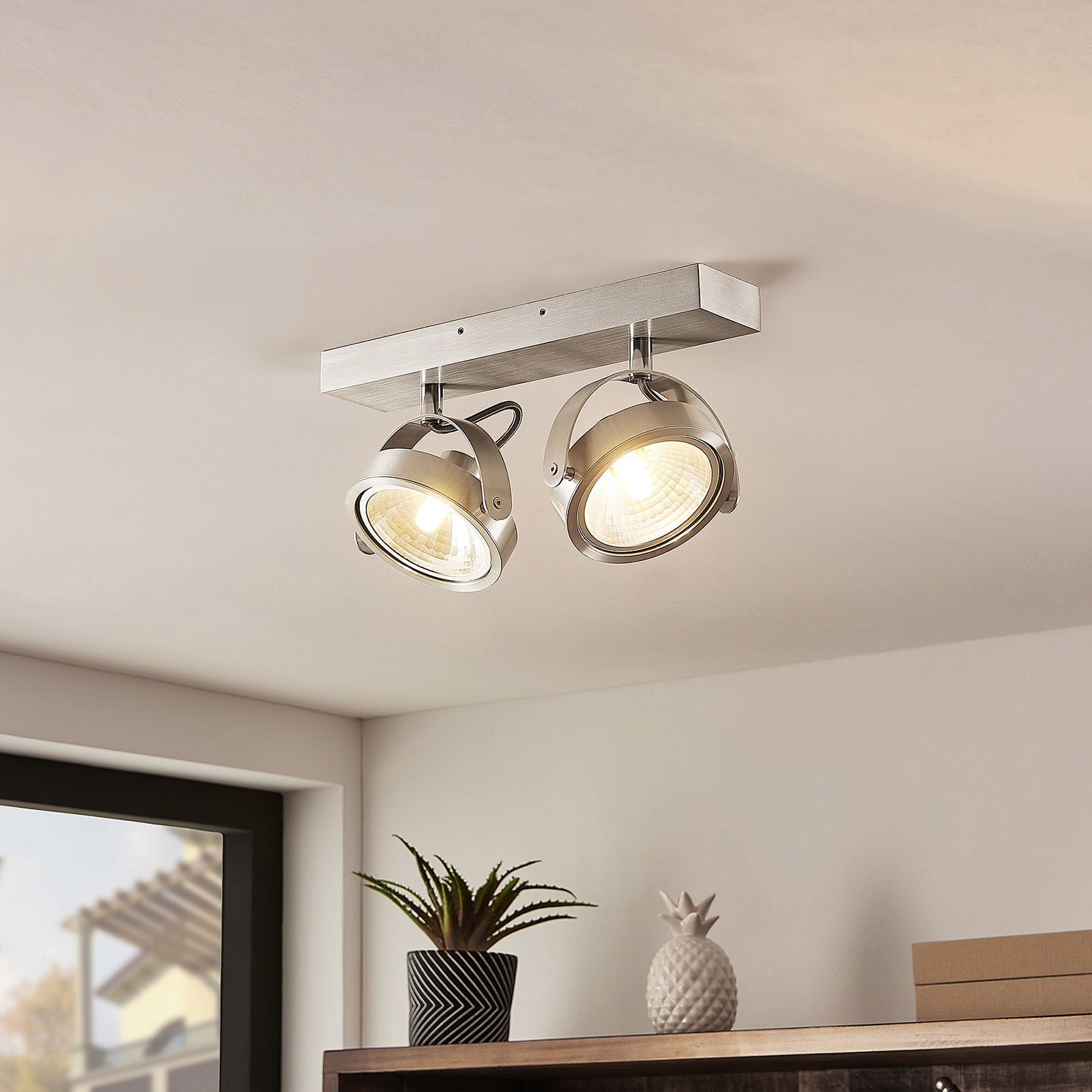 ELC Mitella ceiling spotlight, 2-bulb, aluminium, for Living / Dining Room, aluminium, metal, G9, 33 W, energy efficiency: A++, L: 32.5 cm, W: 7 cm, H: 17.5 cm