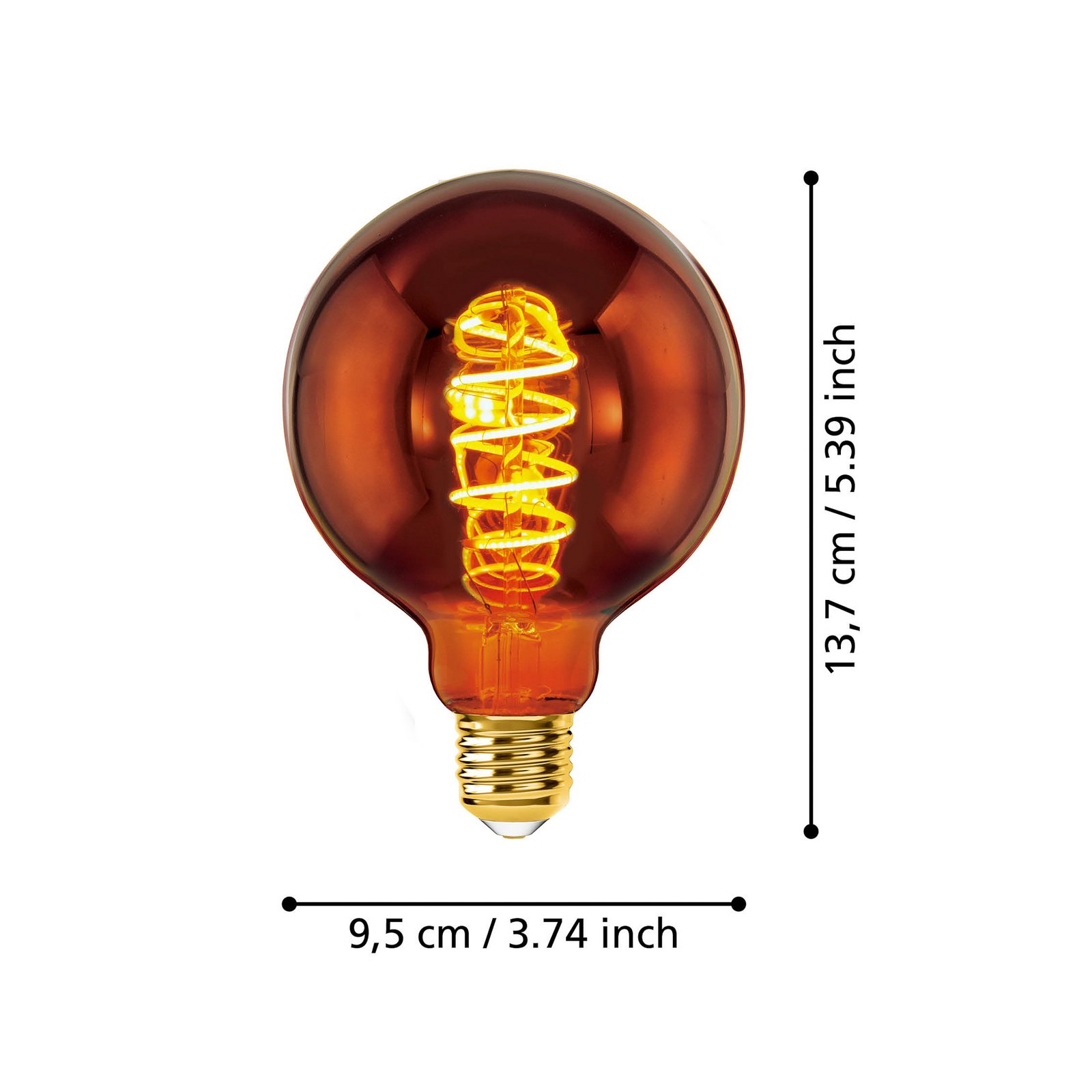 LED Globe E27 G95 4W Filament 2,000K copper
