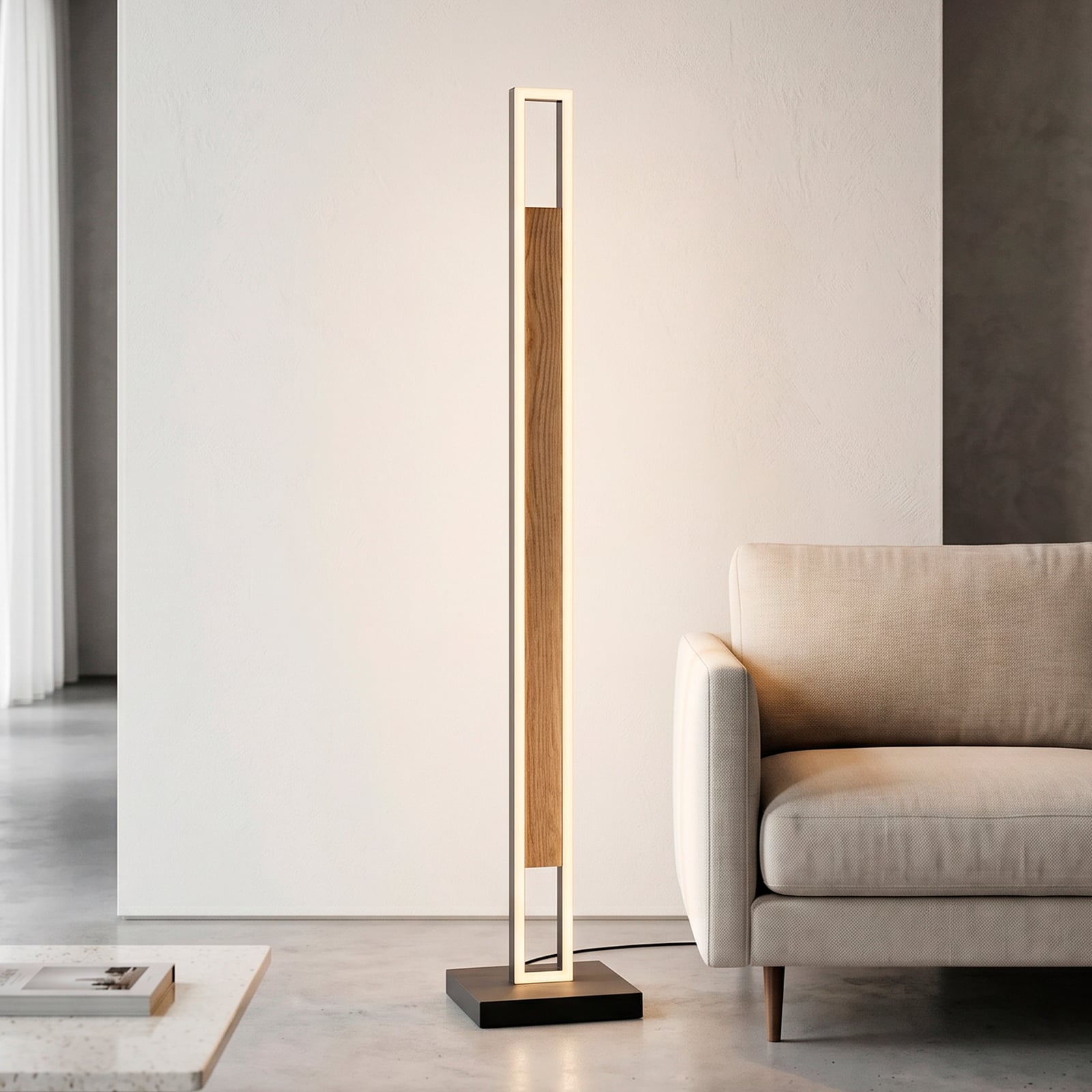 Sveja LED álló lámpa, fekete/fa színű, magasság 140 cm, CCT