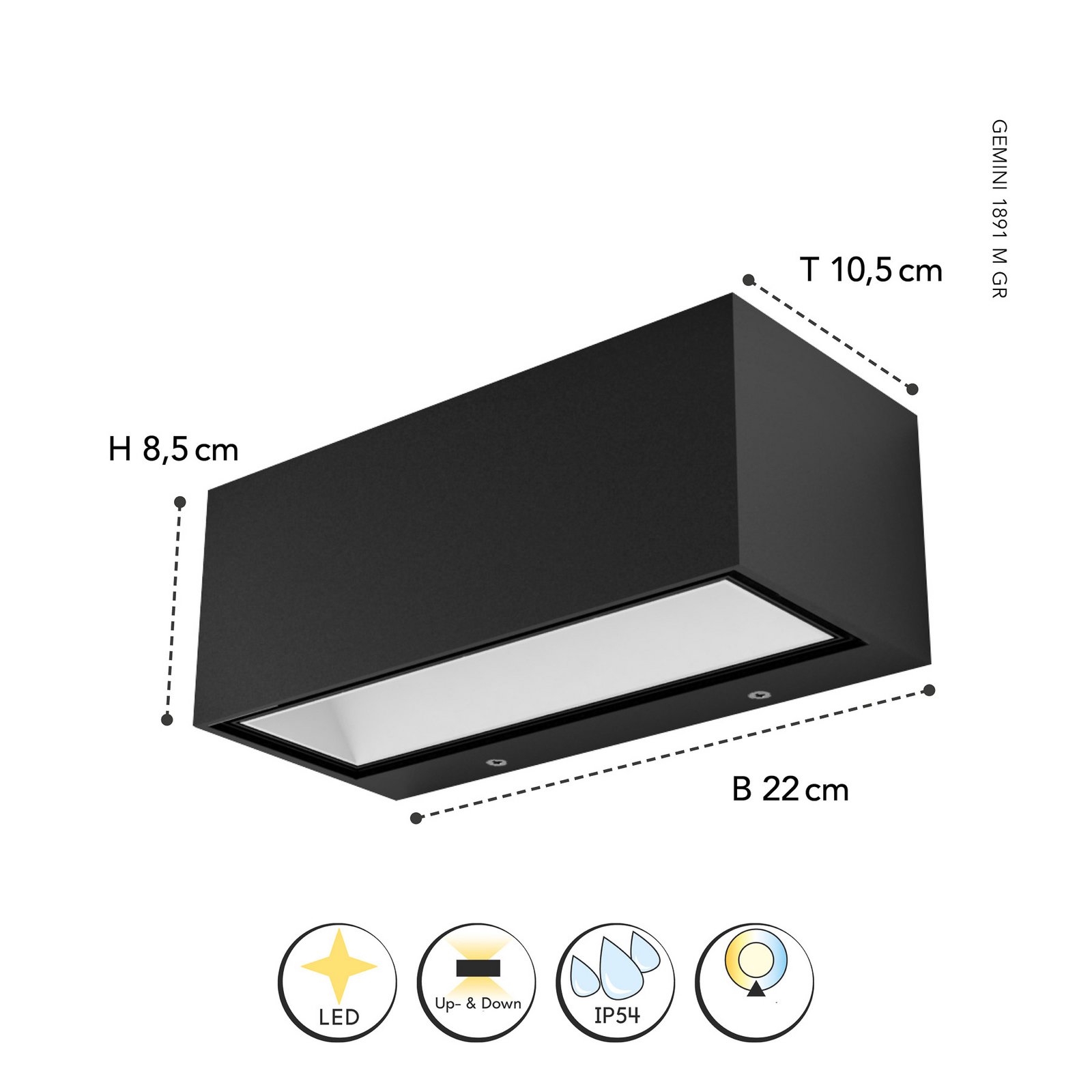 LED-Außenwandlampe Gemini, 22cm, 4.000K, anthrazit