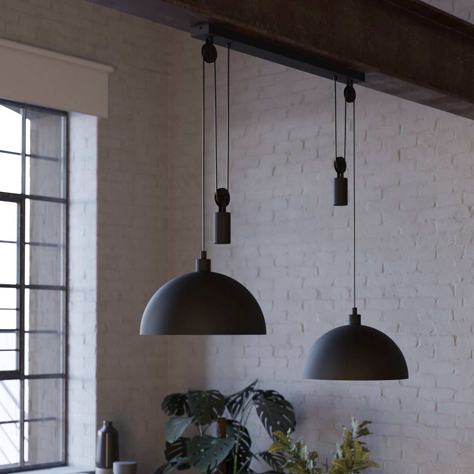 Winkworth hanging light, black, length 118 cm, metal, 2-bulb.