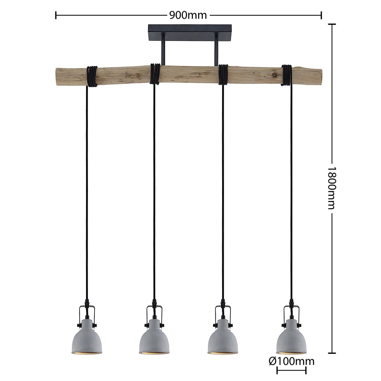 Lindby Amilia suspension abat-jour béton, 4 lampes