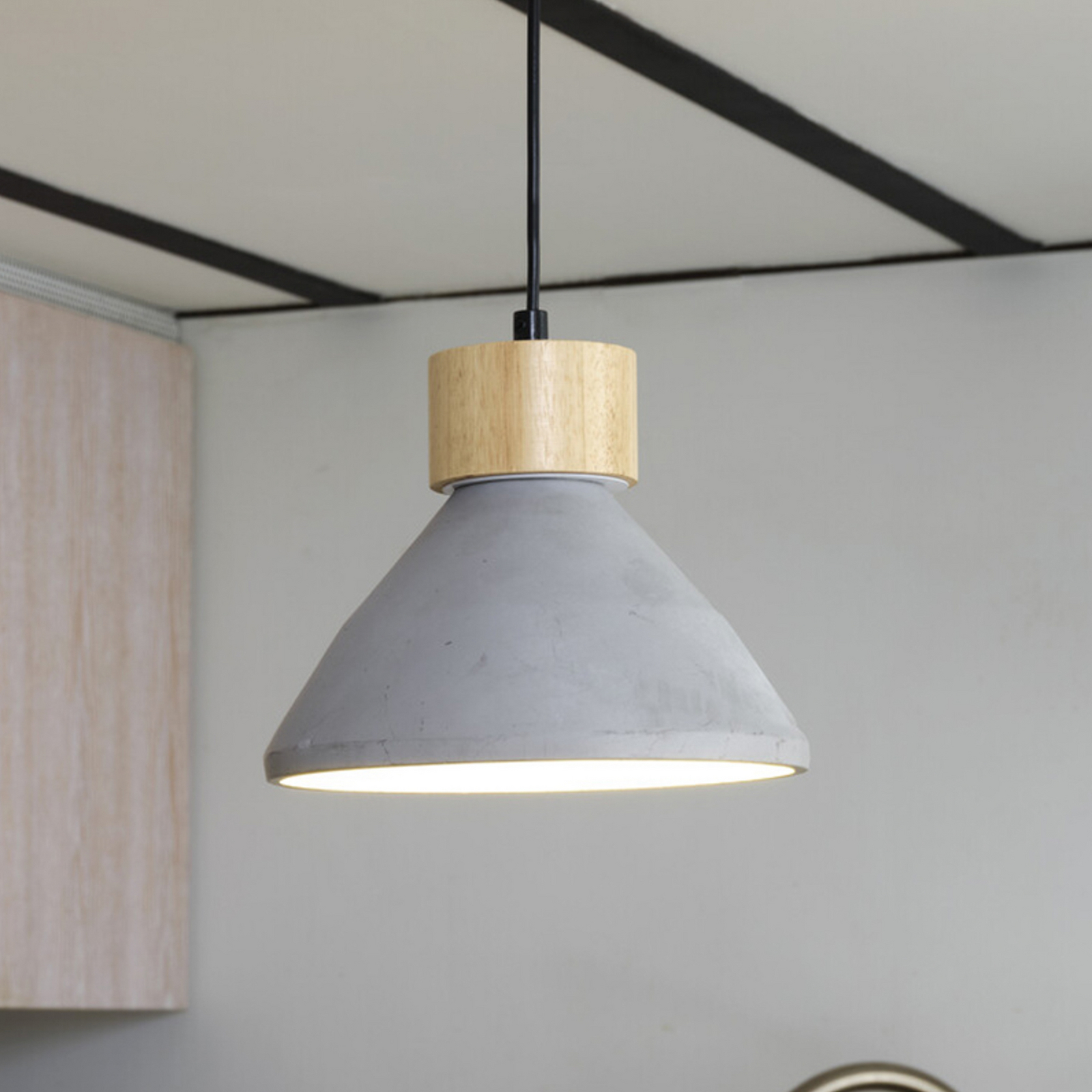 OSRAM CONCRETE WOOD hanging light, grey, Ø 22 cm, concrete, E27