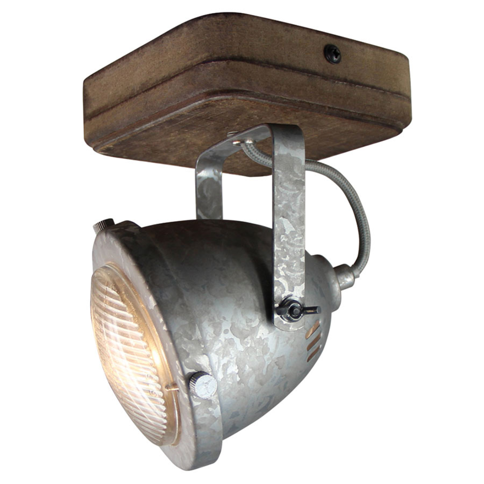 Freelight Woody ceiling light, galvanised, 1-bulb, for Living / Dining Room, metal, wood, glass, GU10, 50 W, energy efficiency: A++, L: 11 cm, W: 11 cm, H: 18.5 cm