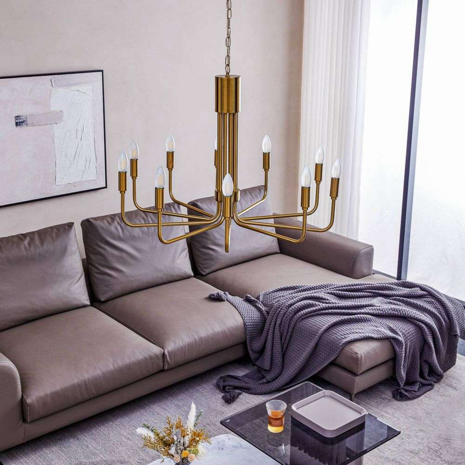 Elanova 10 Chandelier Brass - Lindby