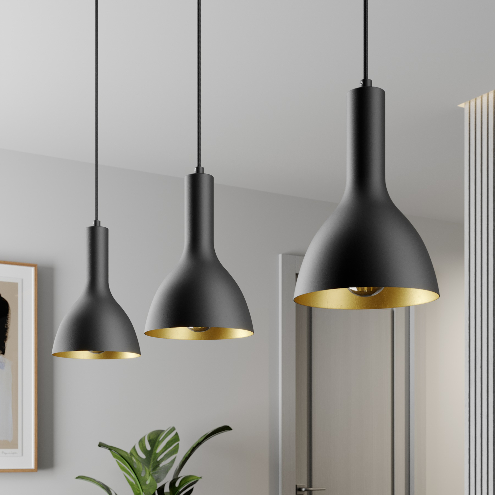Arcchio Cosmina hanglamp, 3-lamps lang zwart
