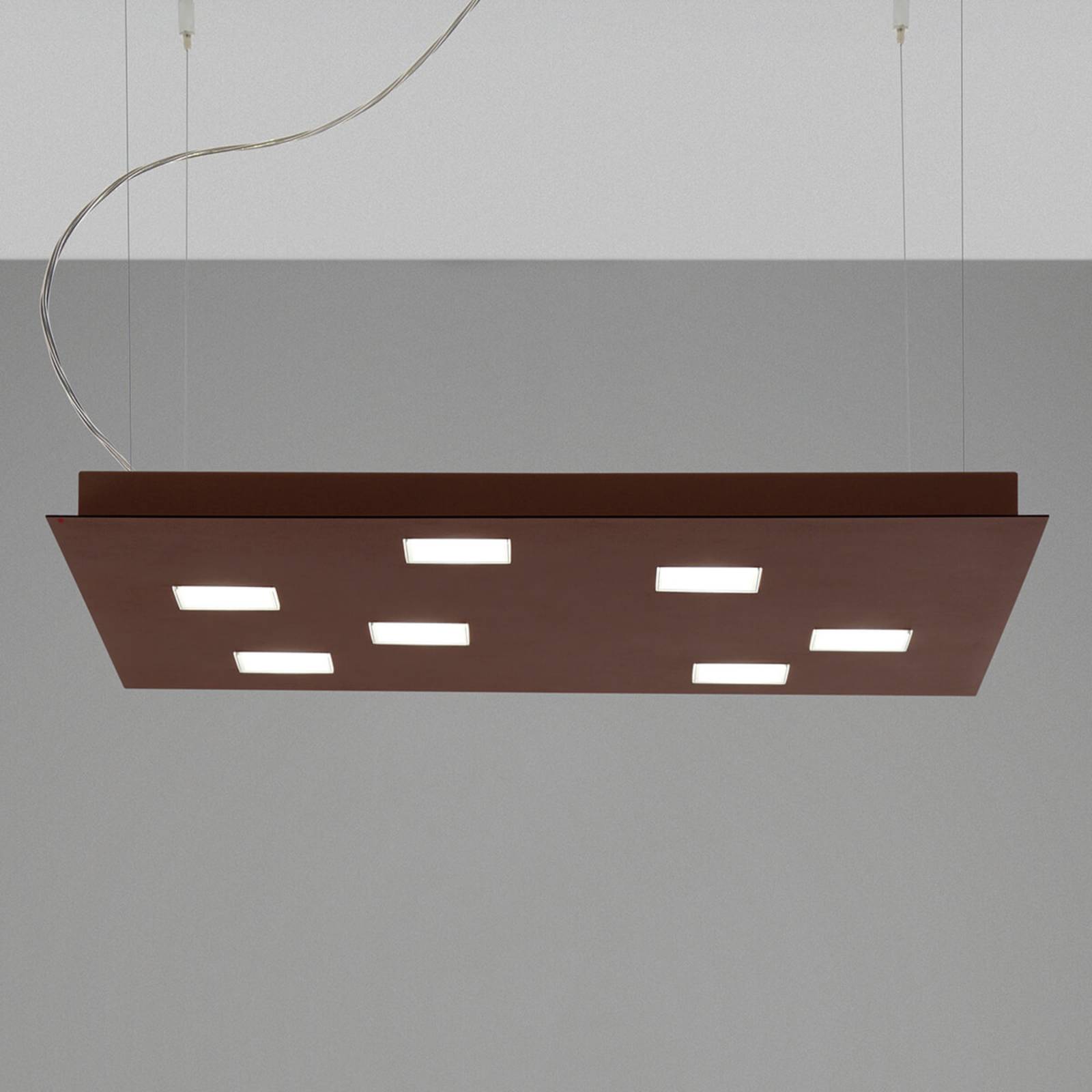 Fabbian Square Quarter LED pendant light, brown, for Living / Dining Room, aluminium, polycarbonate, 4.5 W, energy efficiency: A++, L: 59.5 cm, W: 59.5 cm, H: 3.5 cm