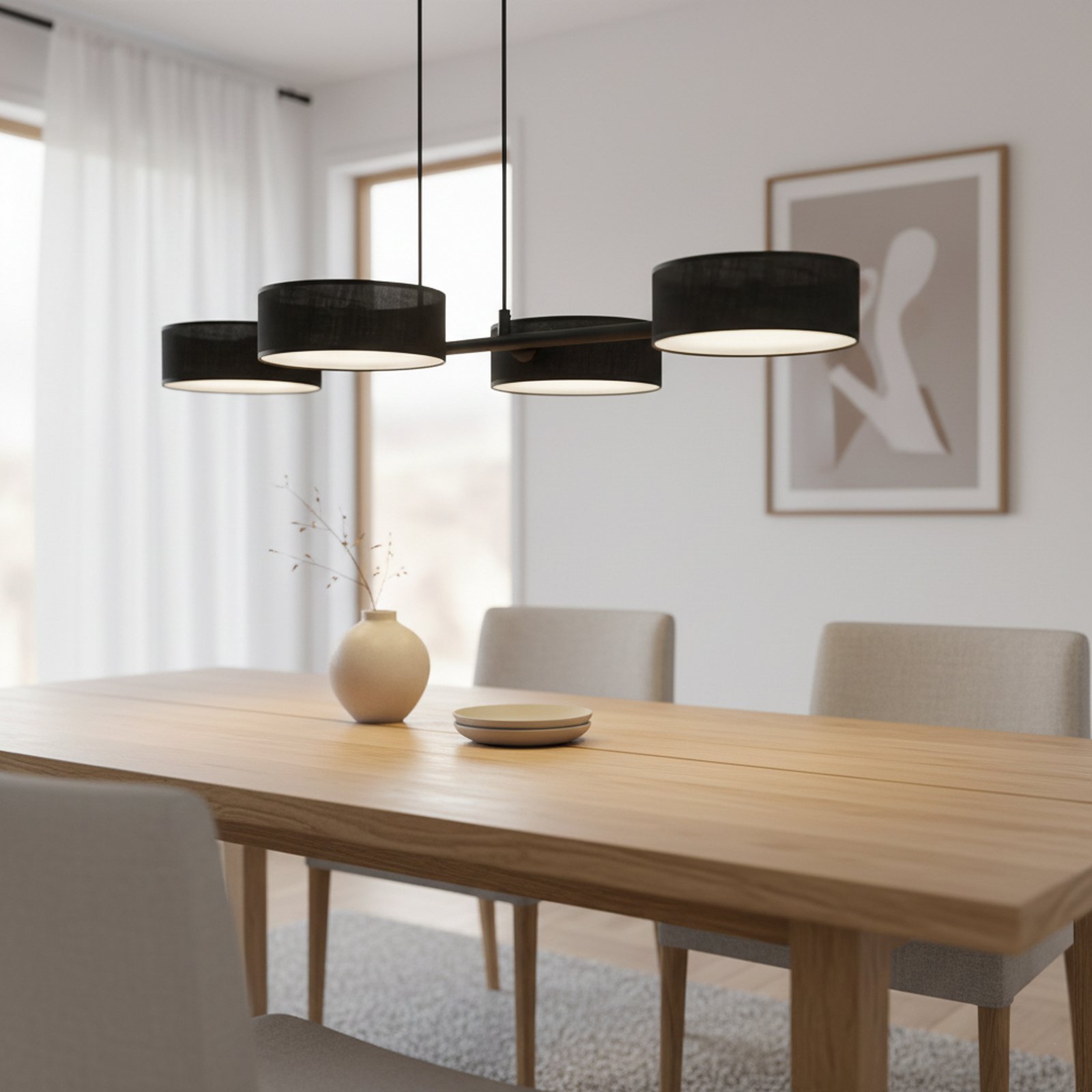 Suspension Drumz 4, noir, tissu/acier, longueur 80 cm, E14