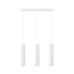Lampada a sospensione Carbon, bianca, lunghezza 45 cm, alluminio, a 3 luci.