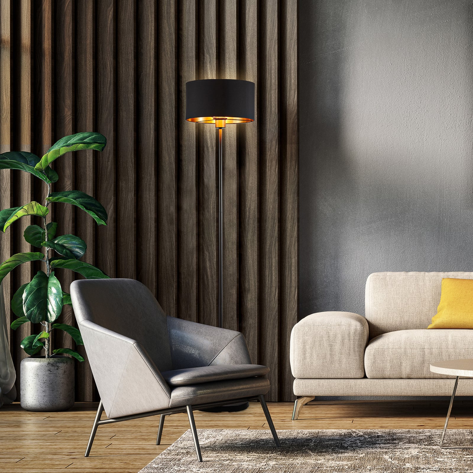 Lampadar Kari, dreaptă, negru/auriu, textil, E27