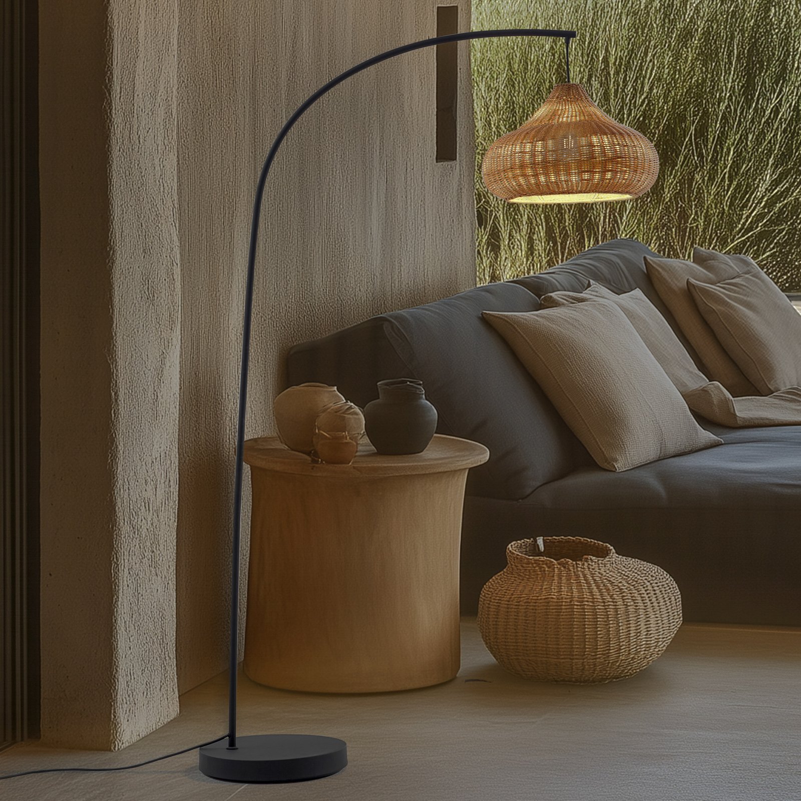 Lucande lampa stojąca zewnętrzna Taniola, beżowy, rattan, 195cm, IP44