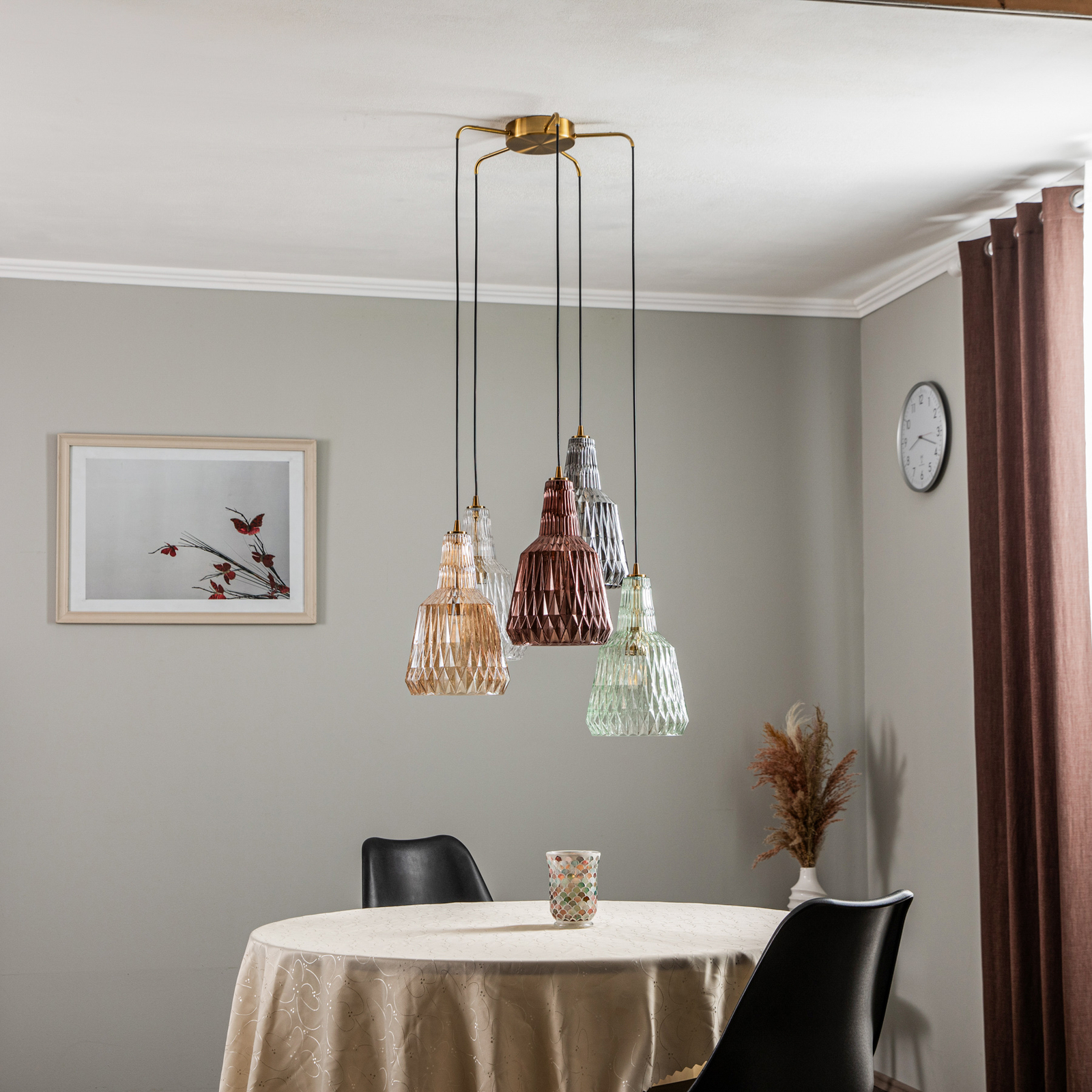 Висяща лампа Lindby Belarion, многоцветна, 5 светлини, Ø 65 cm