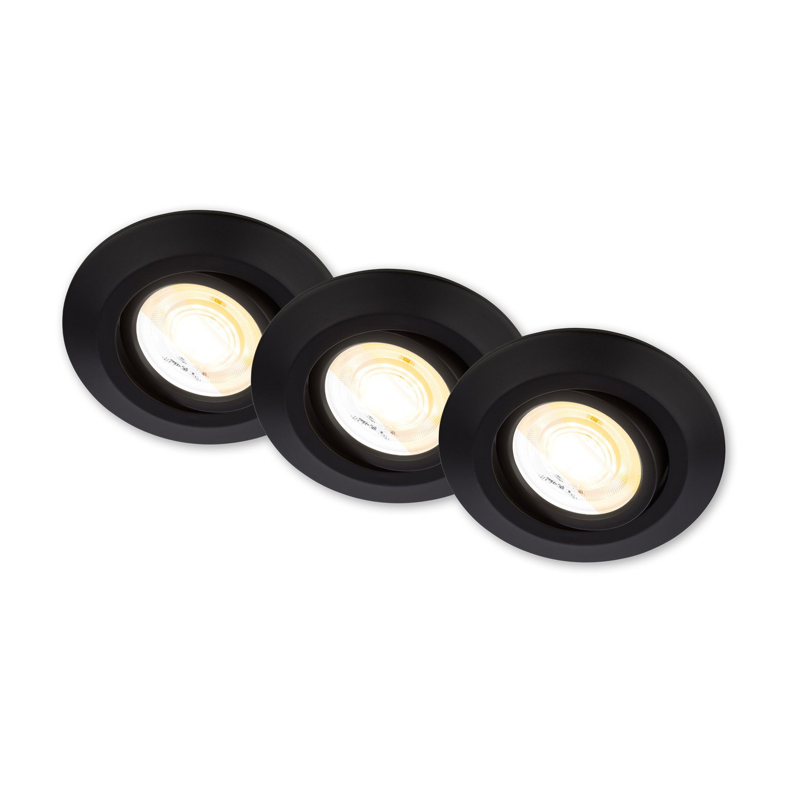 Klira LED recessed light, black, swivelling, dimmable, 3 units