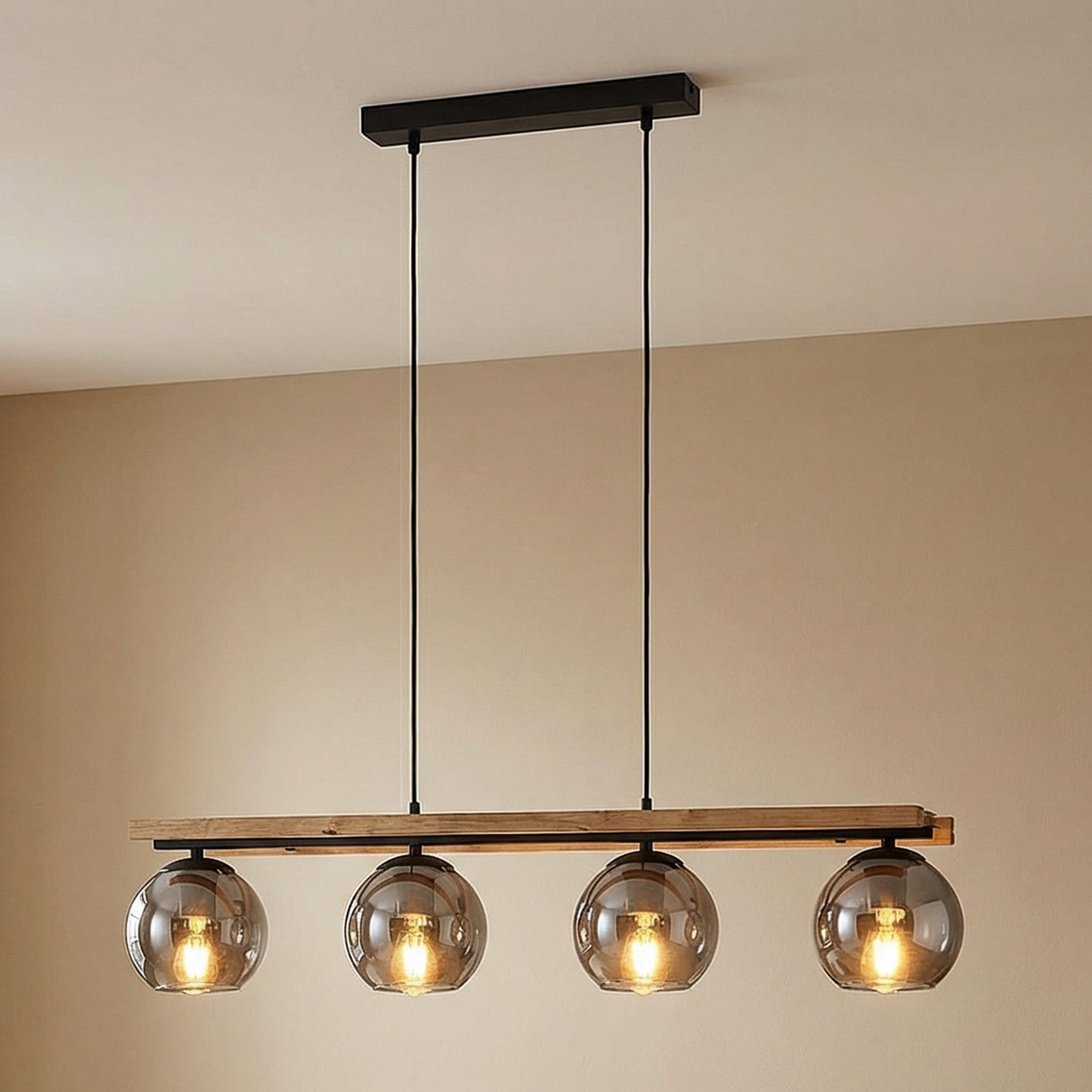 Philika pendellampe Smoke/Wood/Black - Lindby Philika pendellampe Smoke/Wood/Black - Lindby