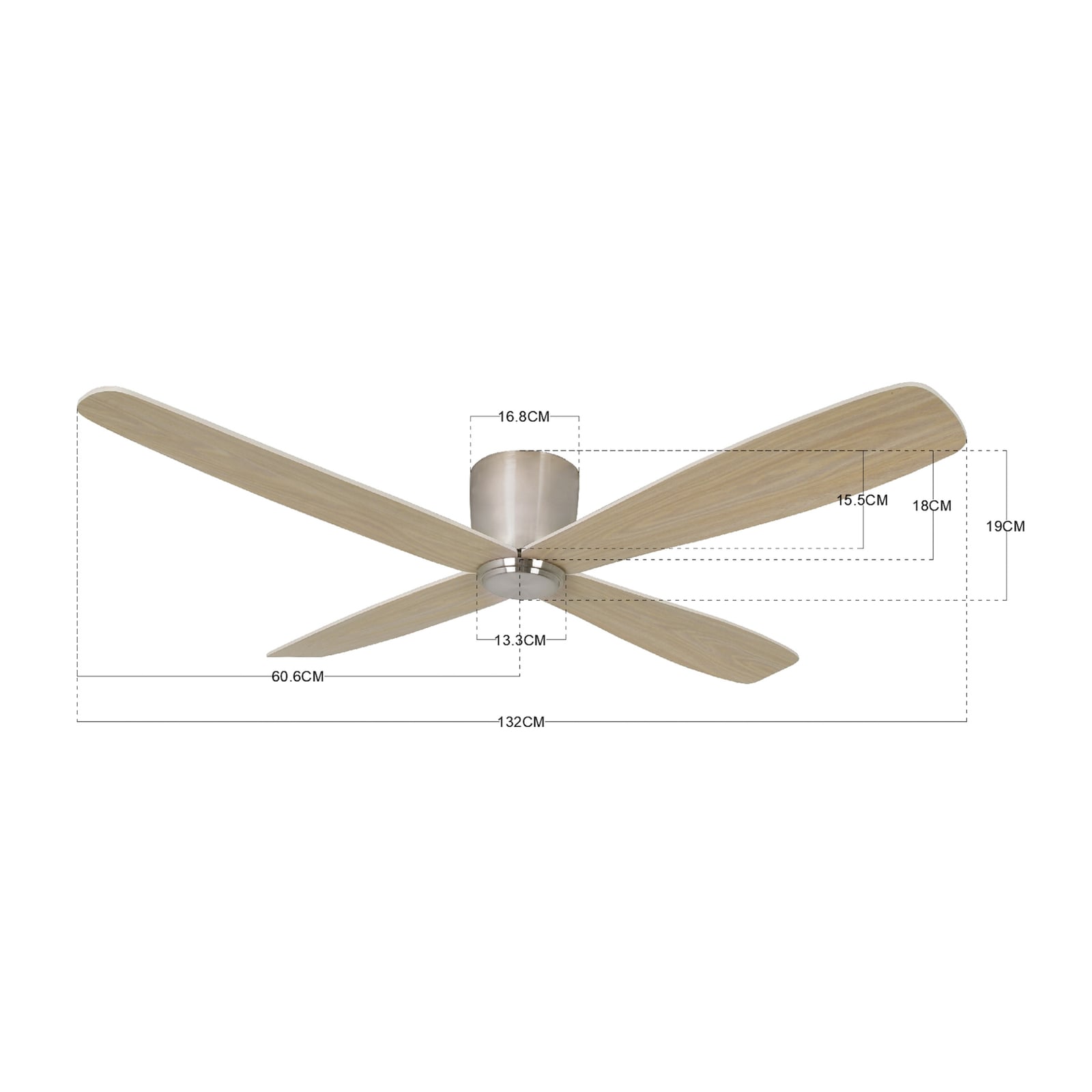Fraser Deckenventilator chrom/teak DC leise Ø 132cm - Beacon