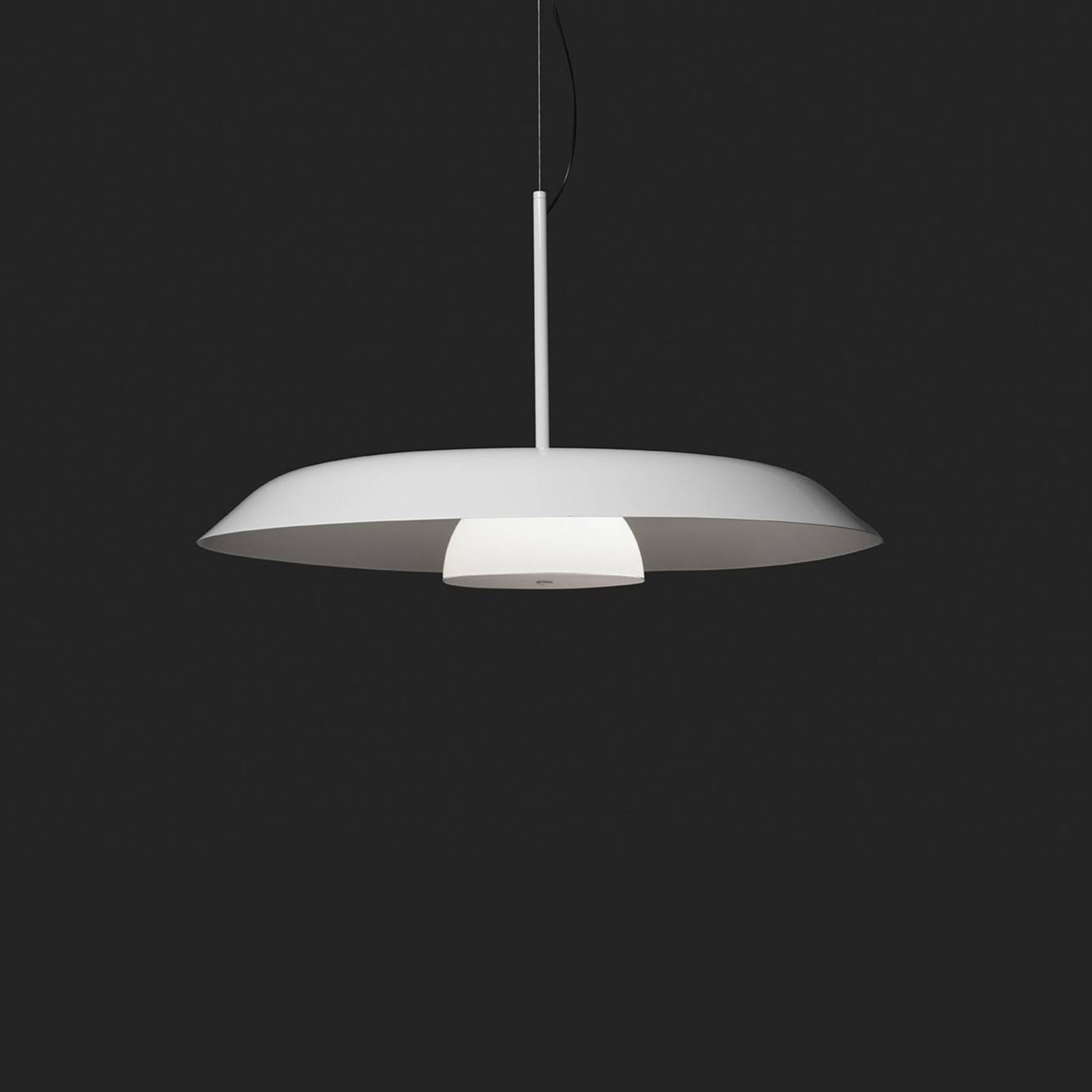 Oluce Żyrandol LED Iride, Ø 55 cm, biały, metal, szkło