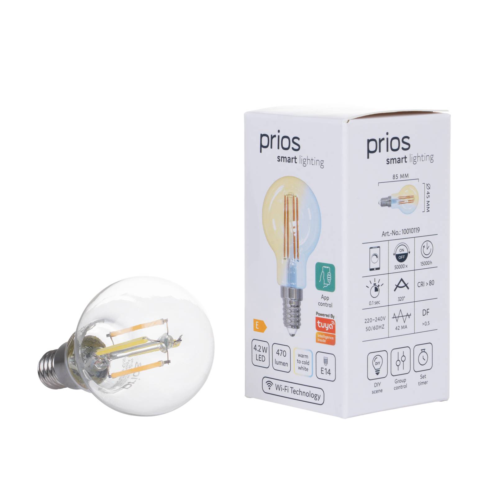 Prios LED-dropplampa E14 4,2W WLAN CCT klar 2-pack
