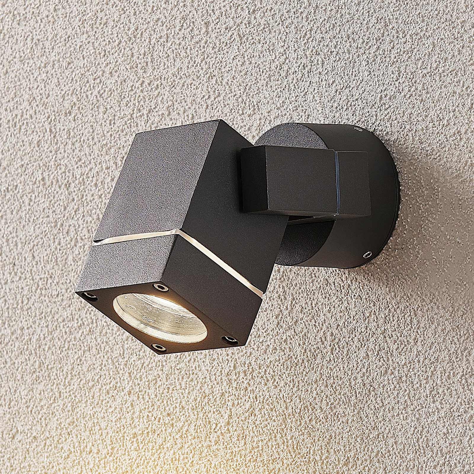 Lucande Kavuna outdoor spotlight, dark grey IP54 angular, die-cast aluminium, GU10, 6 W, energy efficiency: A++, W: 9 cm, H: 9.5 cm