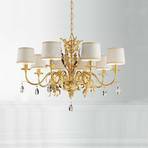 Angelis chandelier with damask shades, 8-bulb gold