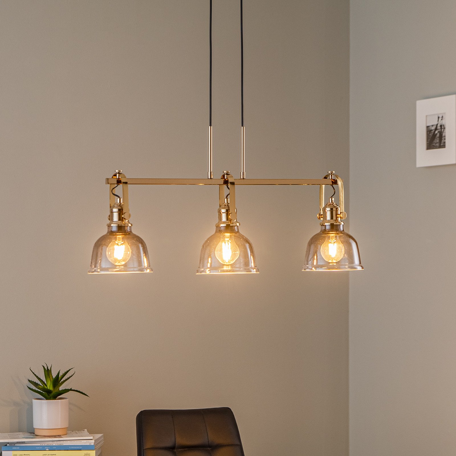 Lucea Lampă suspendată Mago auriu 3 becuri - Camera de zi / sufragerie - Design industrial - auriu gri fumuriu - Metal