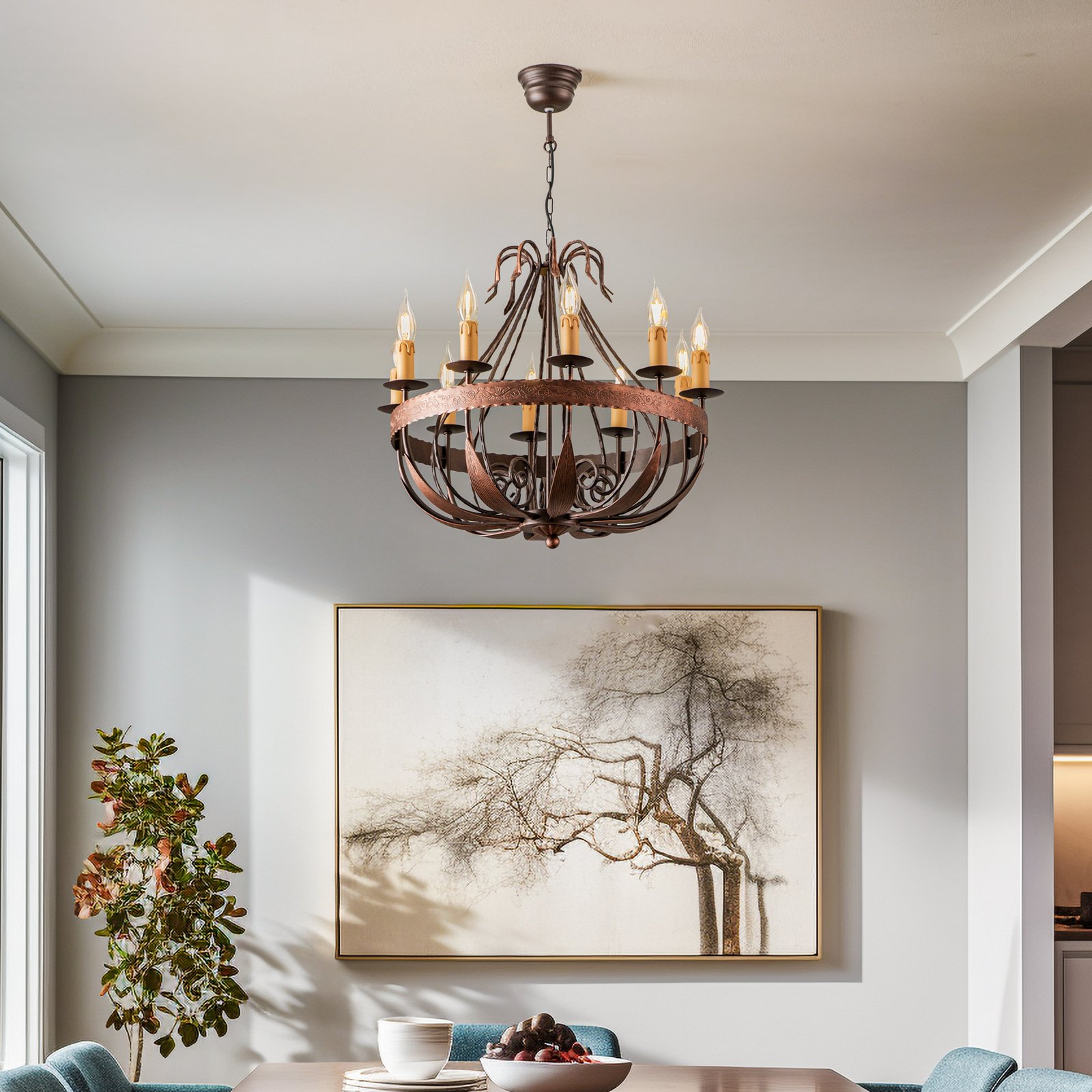 Sage chandelier, bronze/cream, 10-bulb