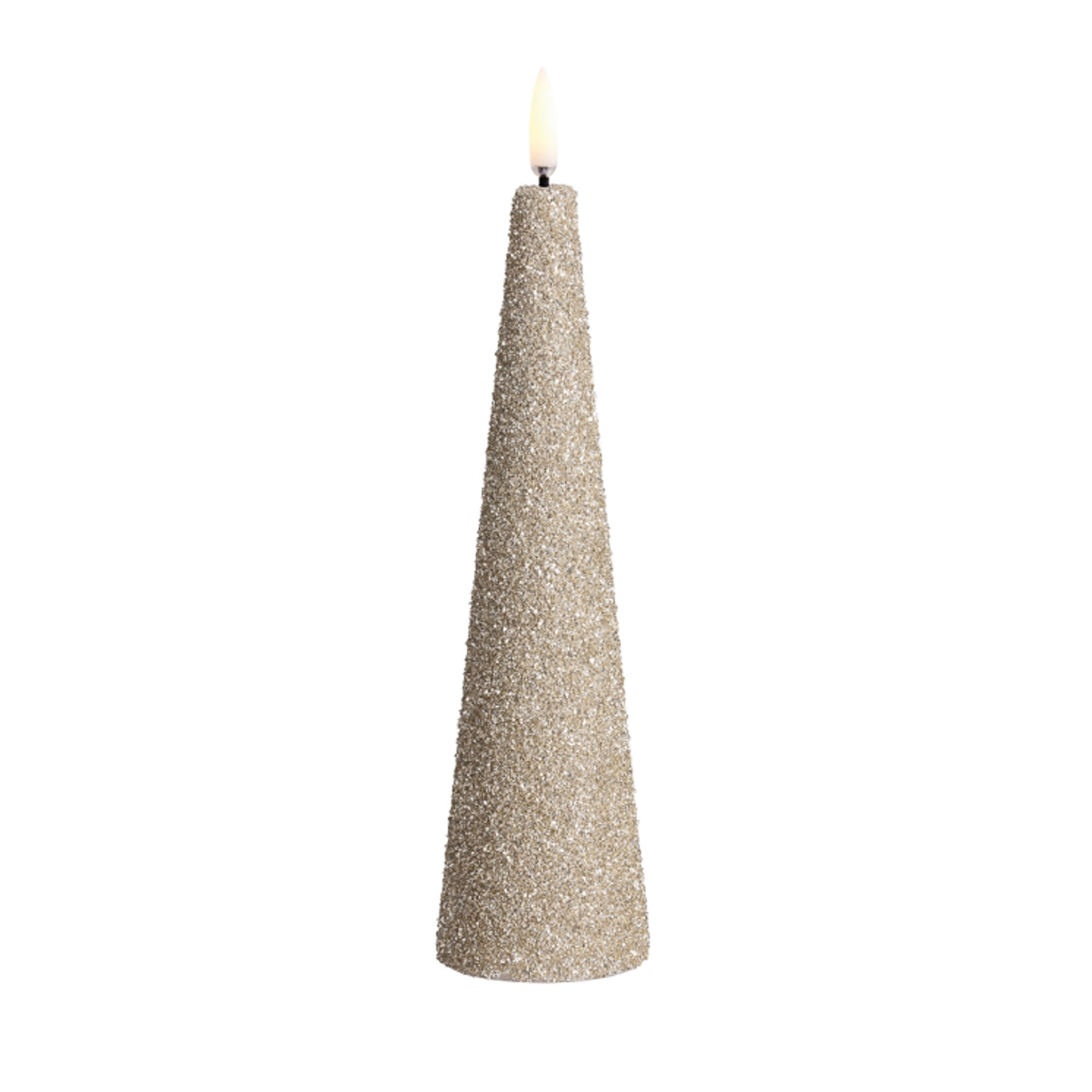 CONE LED candle, cream, height 22 cm, glitter - Uyuni Lighting