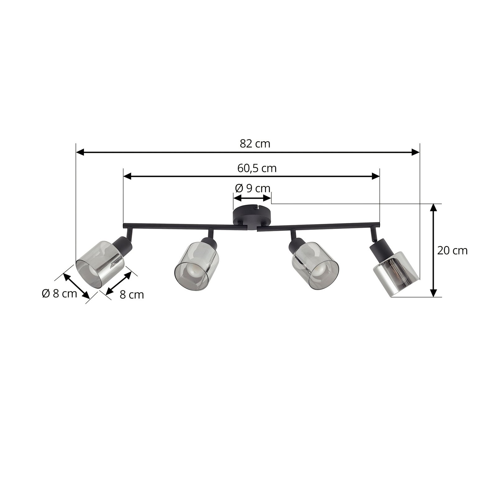 Lindby plafondlamp Netty, grijs, 2-lamps, glas