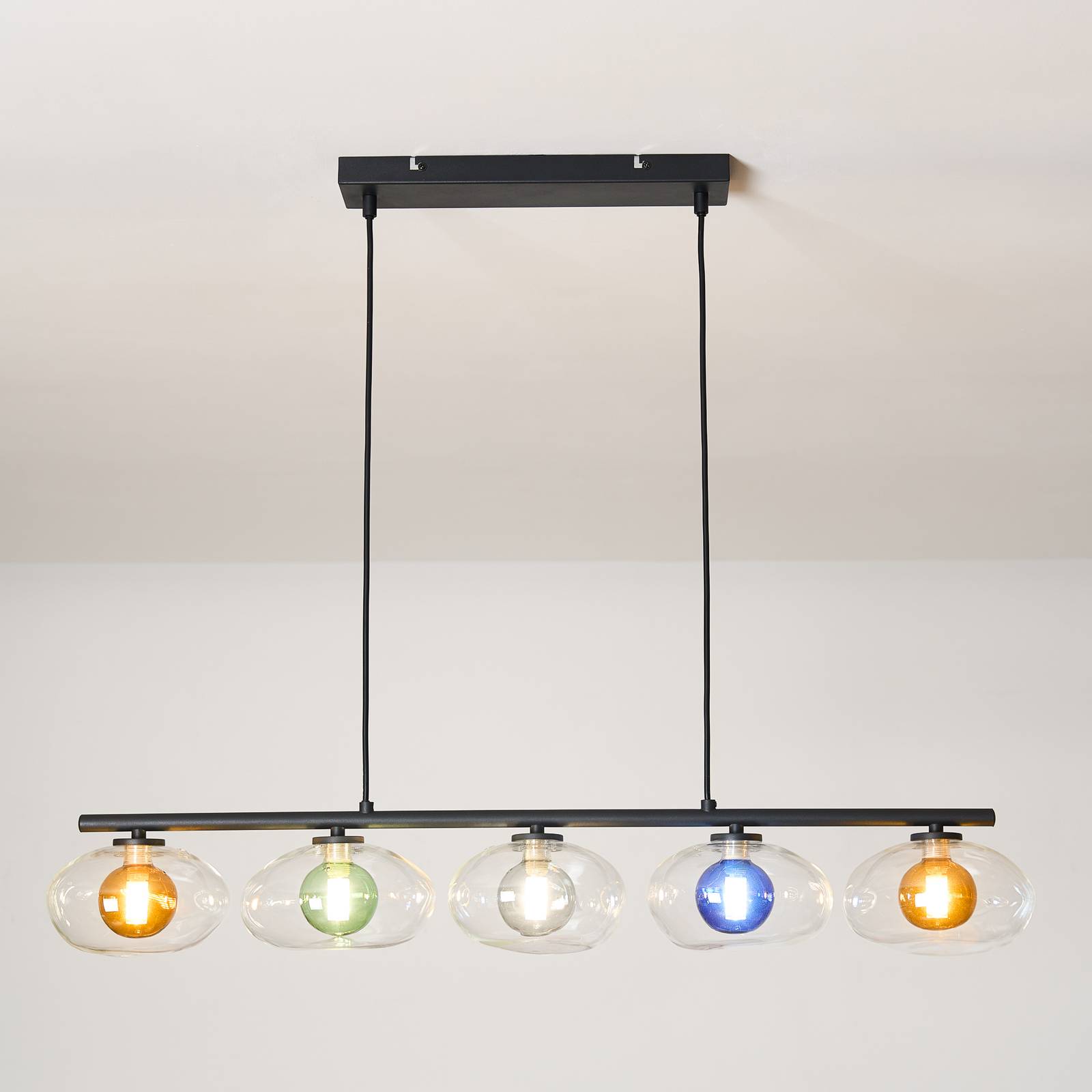 Eco-Light Suspension Uranus multicolore longueur 98 cm 5 lampes verre