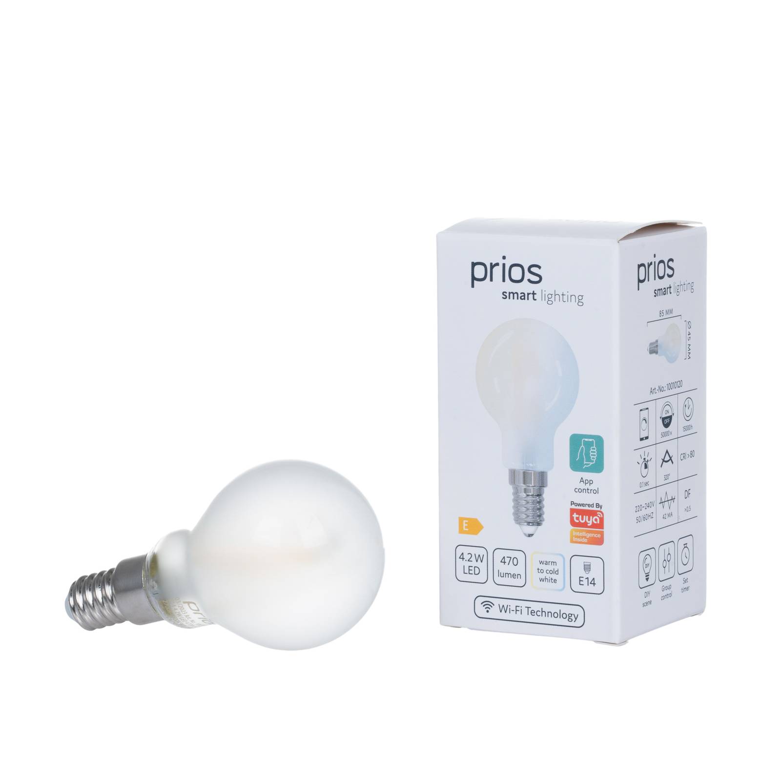 Prios LED E14-dropplampa 4,2W WLAN matt 2-pack