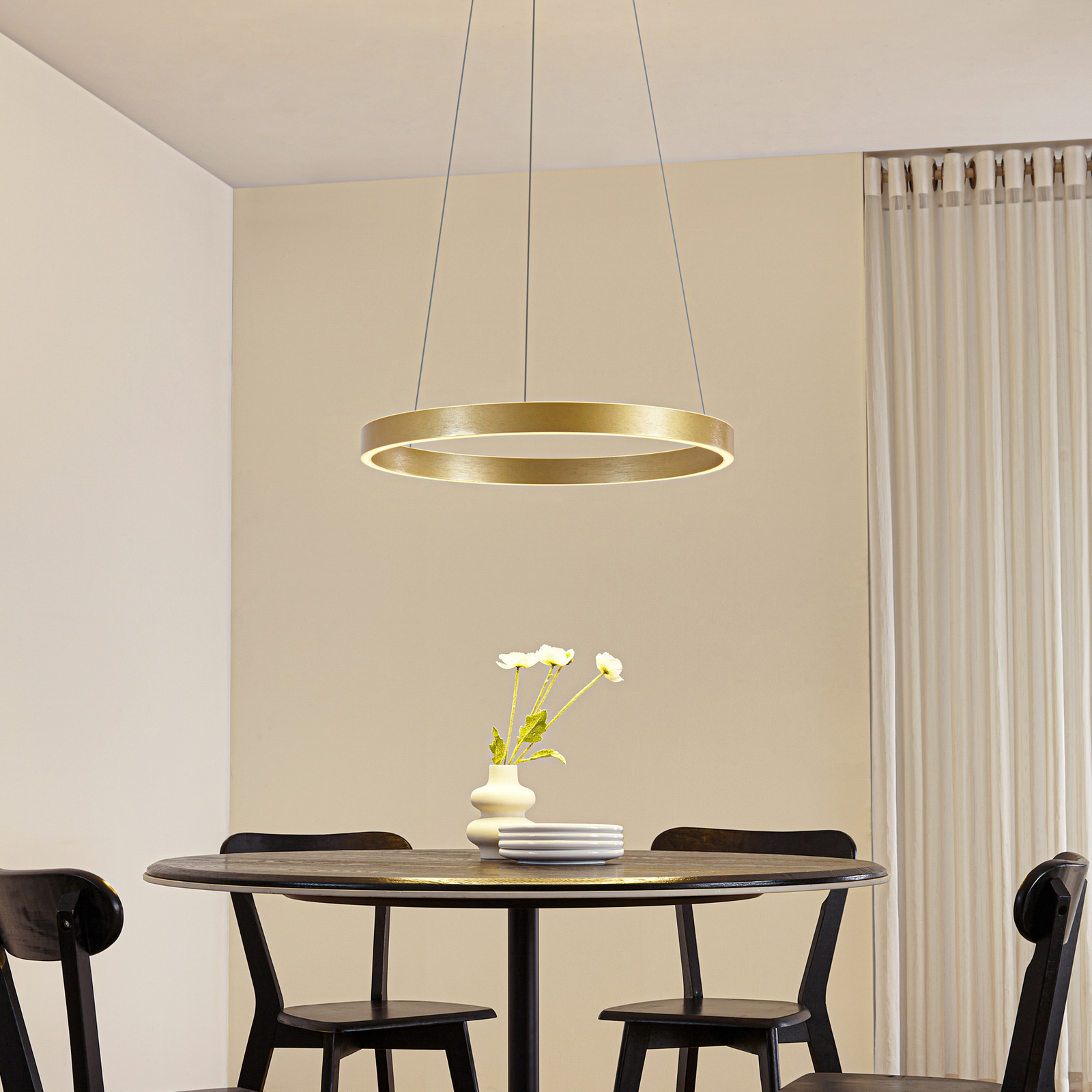 Lucande LED Pendant lamp Yonam, gold, Ø 60 cm