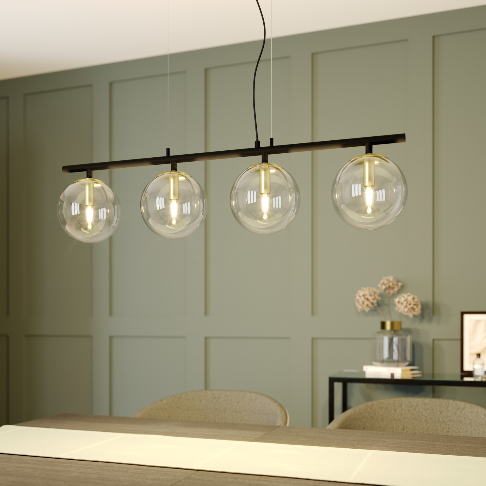 Lucande Sotiana hanglamp, glasbollen, 4-lamps