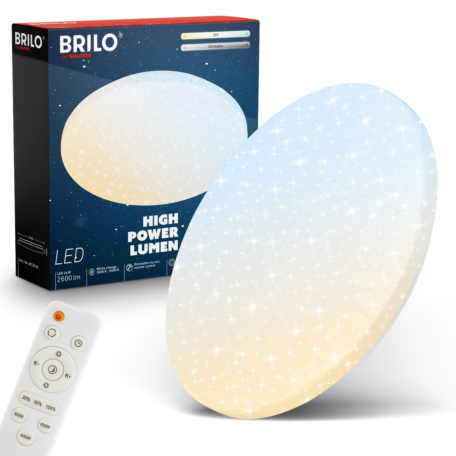 Lampa sufitowa LED Luminus, CCT, Ø 34 cm, biała, gwieździste niebo