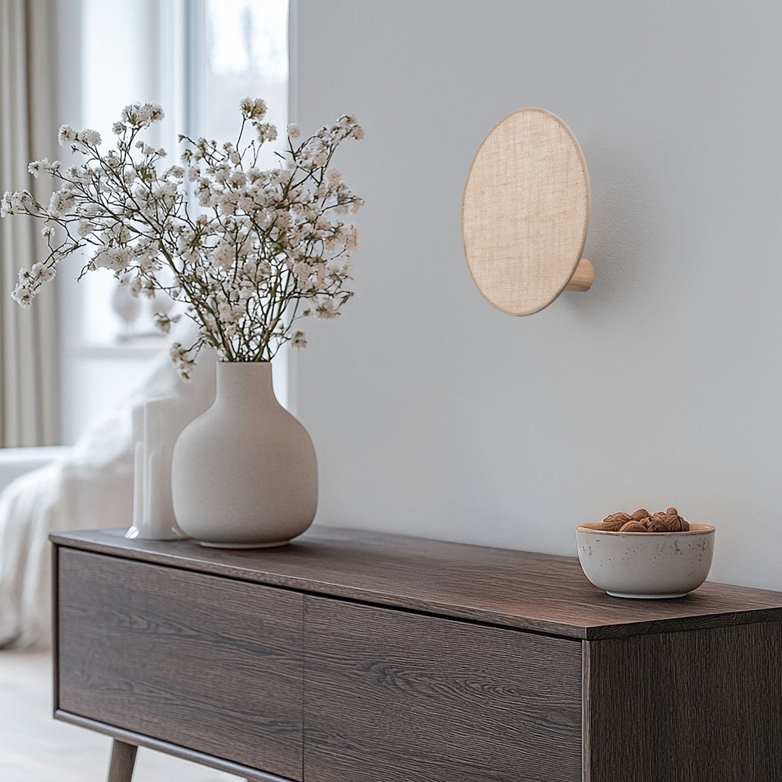 Puls wall light, jute shade, natural brown, Ø 30 cm