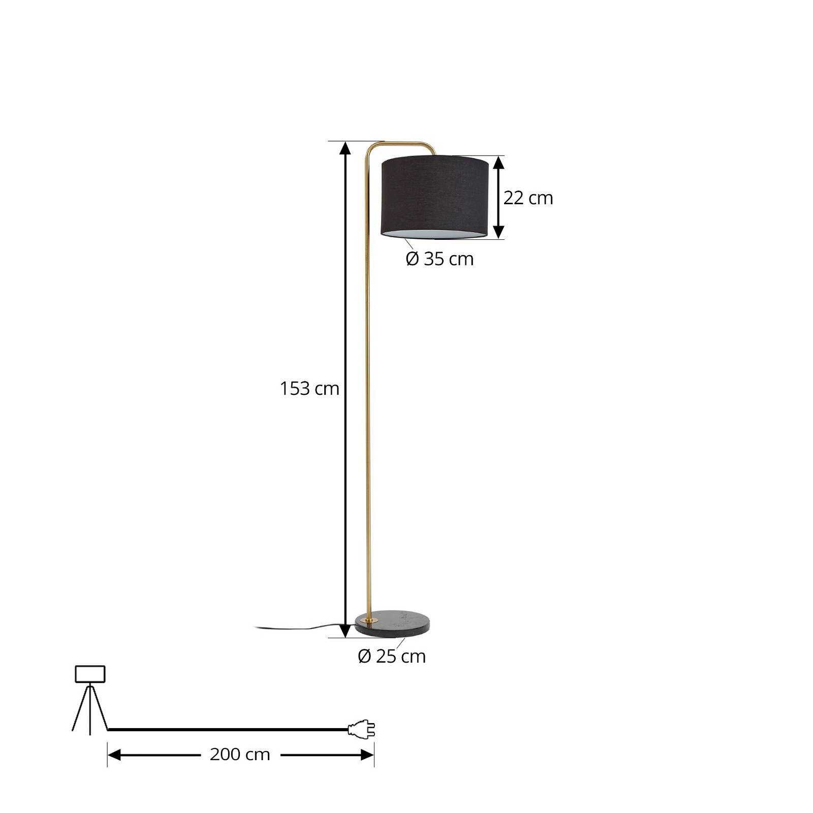 Lampa stojąca Lindby Hillary, czarny/złoty, marmur, 153cm